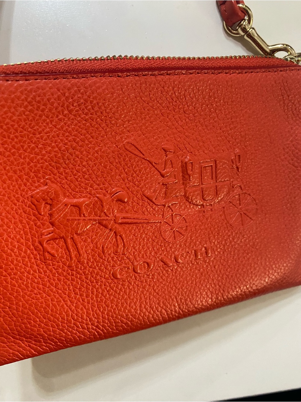 Coach Pebbled Leather Wristlet - Coral